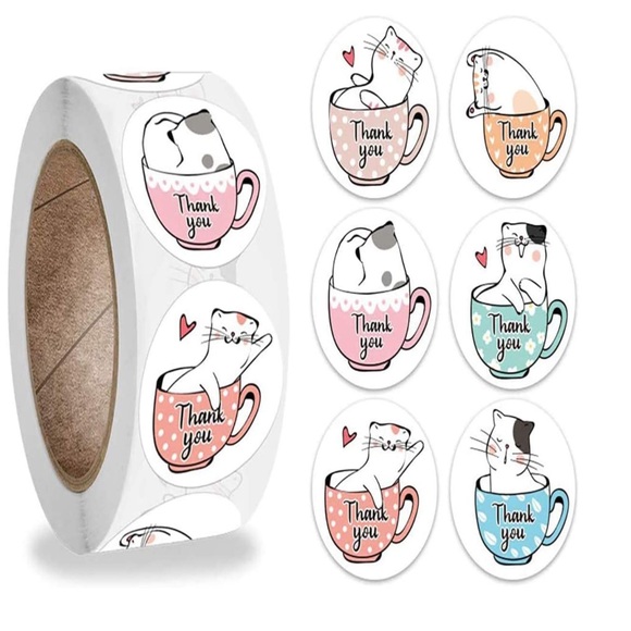 🐱 50 Cat Thank You Packaging Stickers - Picture 2 of 5